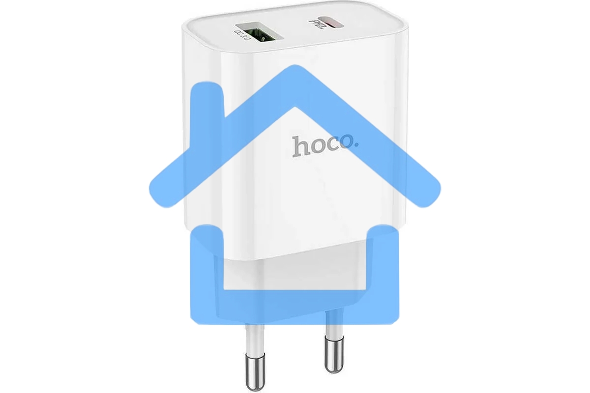 Блок питания (сетевой адаптер) HOCO C80A Plus с кабелем Type-C-Lightning, QC3.0, 20W, белый
