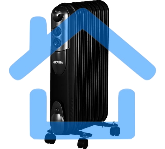 Обогреватель масляный Ресанта ОМПТ-9НЧ (9 секций) черный, 2000 Вт, 25 м2, термостат 67/3/14