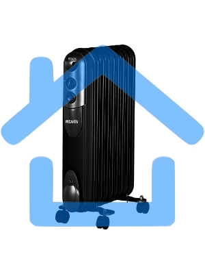 Обогреватель масляный Ресанта ОМПТ-9НЧ (9 секций) черный, 2000 Вт, 25 м2, термостат 67/3/14