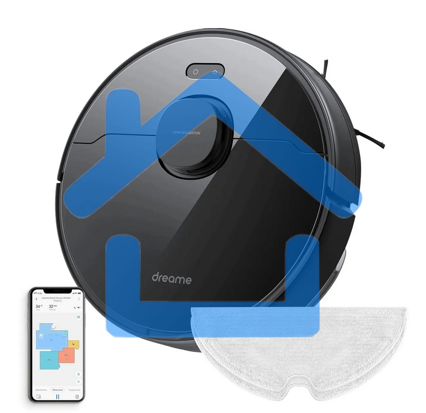 Робот-пылесос Dreame RLD33GA Vacuum and Mop D9 Max черный, 46 Вт, 5200 мА·ч Li-Ion, уборка сухая/влажная, пылесборник контейнер 0.5