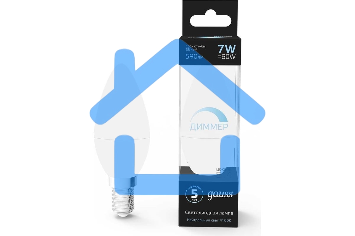 Лампа светодиодная Gauss Led Candle-dim E14 7Вт 4100К диммируемая 103101207-D