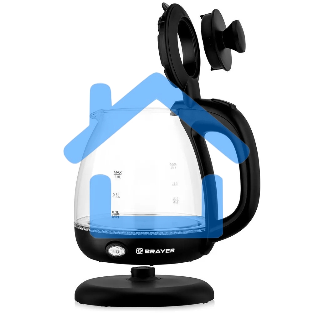 Чайник электрический BRAYER BR6106, 1100 Вт, 1 л, стеклянный, автоотключение, подсветка, черный