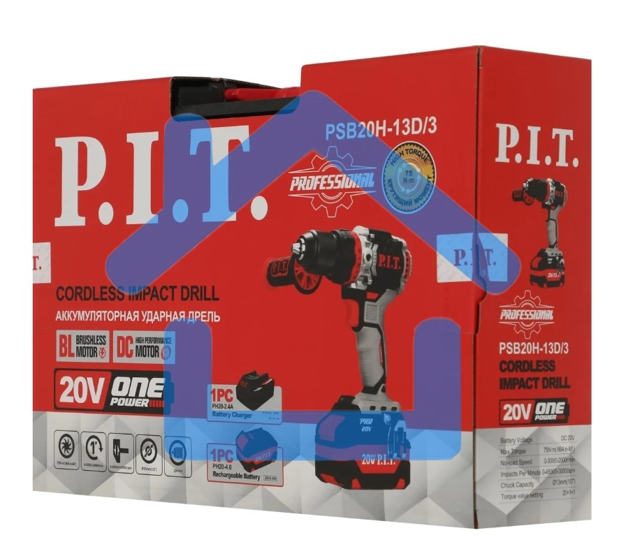 Дрель-шуруповерт P.I.T. PSB20H-13D/3, Аккумуляторная, 20В, Ударная, Кейс