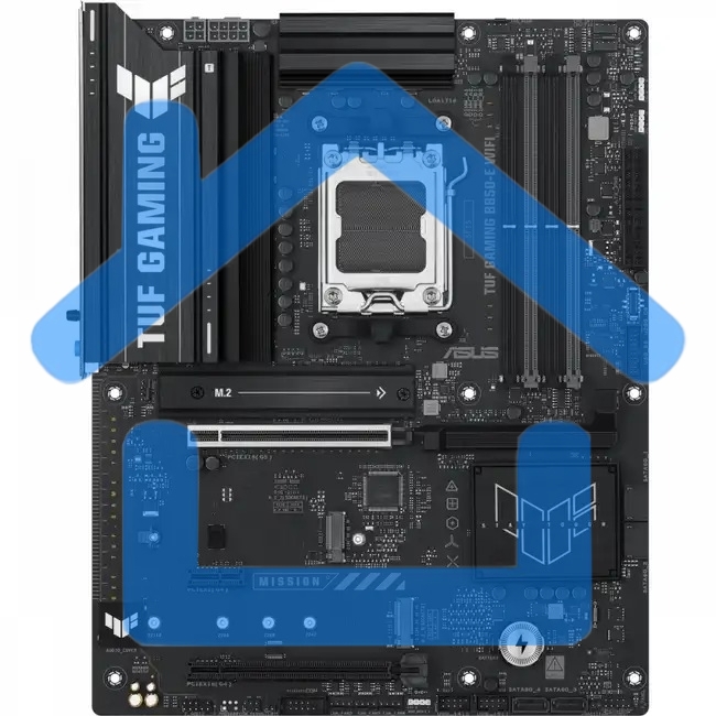 Материнская плата ASUS TUF Gaming B850-E WiFi, AM5, AMD B850, 4xDDR5, 4xSATA, 3xM.2, 1xPCIe 5.0 x16, 1xPCIe 4.0 x16, 1xPCIe x1, 1xDP, 1xHDMI, 2xUSB-C (1x10Gbps, 1x20Gbps), 3xUSB-A 5Gbps, 3xUSB-A 2.0, 1x2.5Gb LAN, Wi-Fi 6E, Bluetooth 5.3, 3x3.5 мм, 7.1, AT