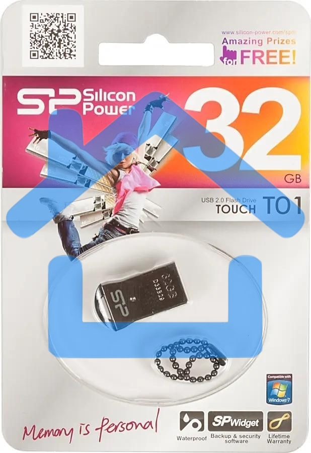 Флешка USB R/W Silicon Power R/W 32Gb Touch T01 SP032Gb,UF2T01V1K USB2.0 черный/серебристый