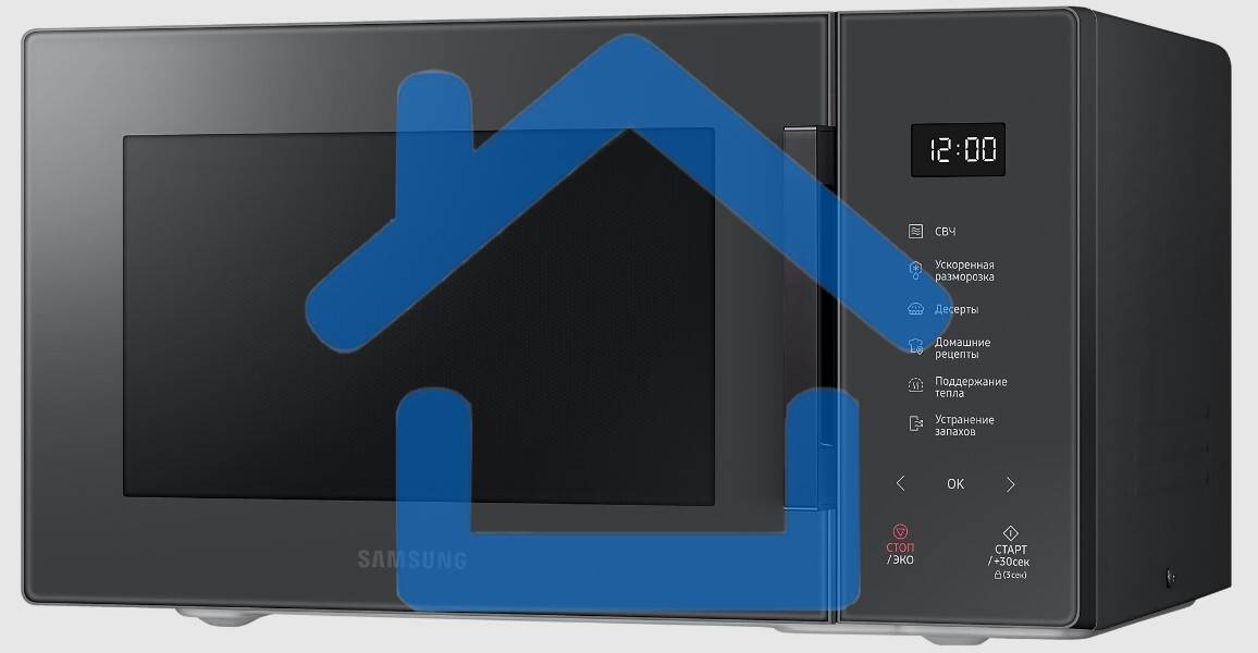 Микроволновая печь Samsung MS23T5018AC/BW антрацит, 23 л, 800 Вт, переключатели - сенсор