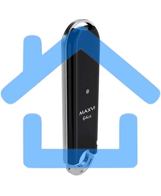 Флешка USB R/W Maxvi P2 64Gb USB 2.0 black, монолит с колпачком, ABS пластик