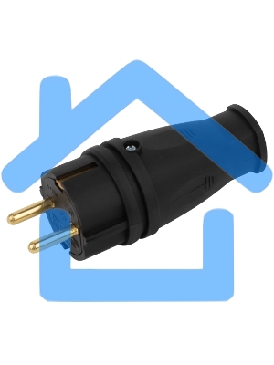 Вилка ЭРА VX10-B-IP44 каучуковая c заземлением 16А IP44 прямая черная