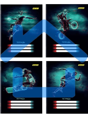 Набор тетрадей Silwerhof 2001671 18 листов, линейка, A5, Спорт 4 дизайна, мелованный картон, водный лак, скрепка (упаковка: 4шт)