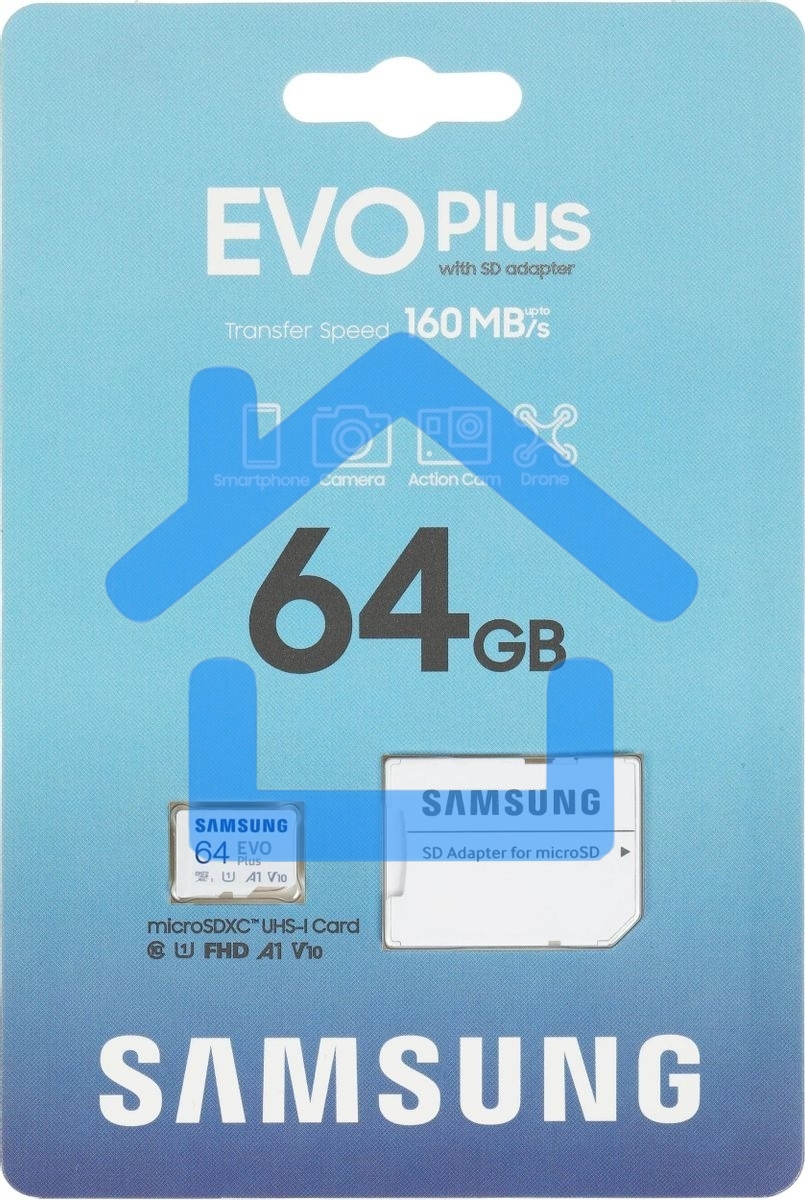 Флеш карта microSD 64Gb SAMSUNG EVO PLUS microSDXC Class 10, UHS-I, (SD адаптер) 130MB/s