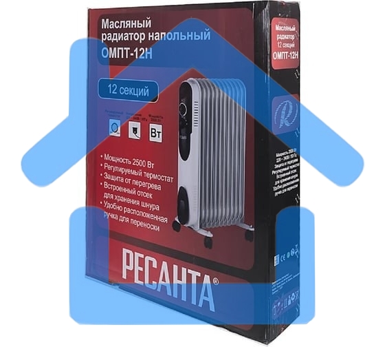 Обогреватель масляный Ресанта ОМПТ-12Н (12 секций) белый, 2500 Вт, 25 м2, термостат 67/3/5