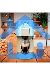 Кофеварка рожковая Kitfort КТ-7466 голубой/белый, исп. кофе - молотый/капсулы, 1.4 л, 1450 Вт, 19 Бар