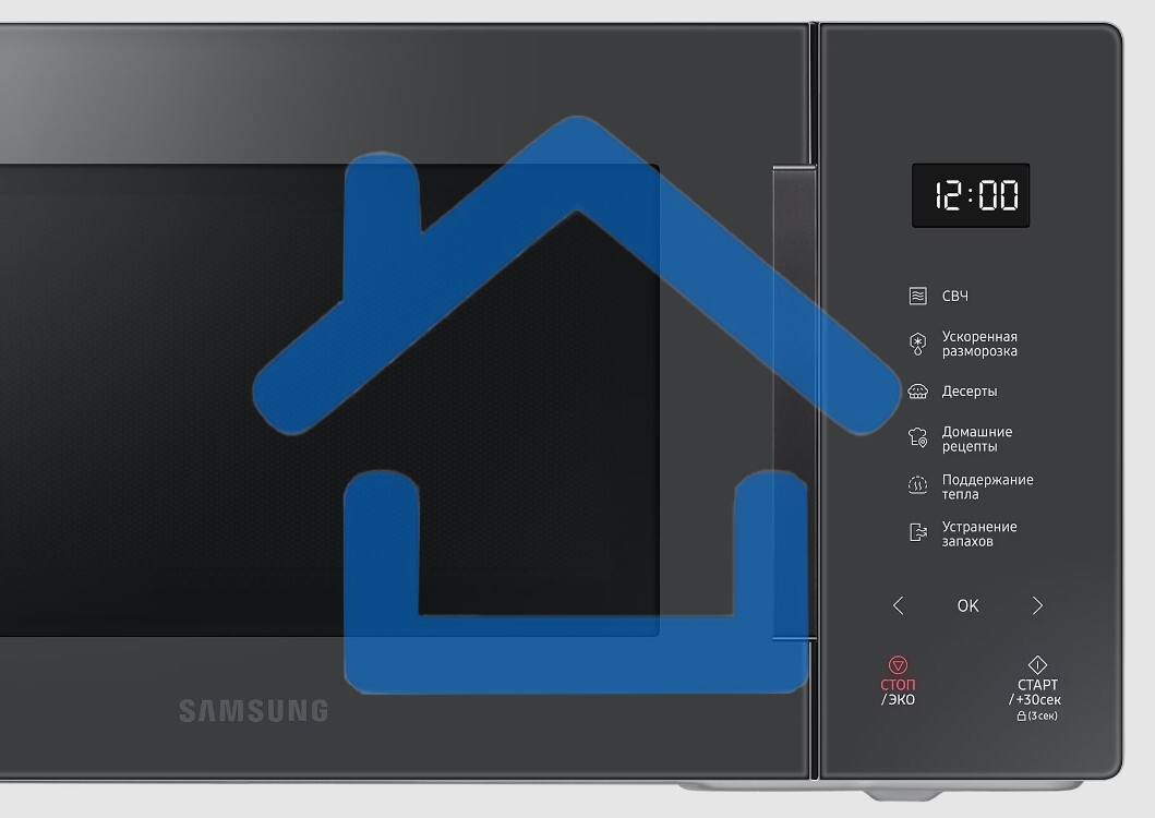 Микроволновая печь Samsung MS23T5018AC/BW антрацит, 23 л, 800 Вт, переключатели - сенсор