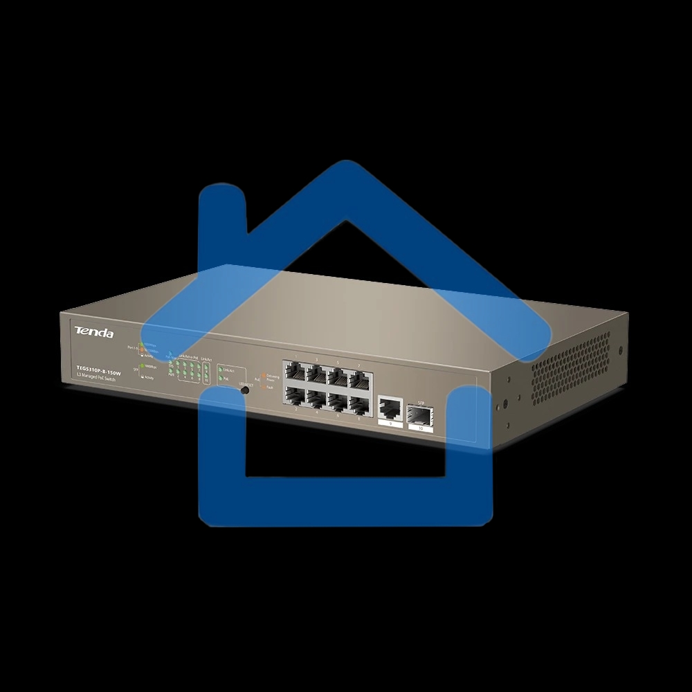 Управляемый PoE гигабитный коммутатор Tenda TEG5310P-8-150W L3, 8PoE портов, 1 Uplink, 1 SFP
