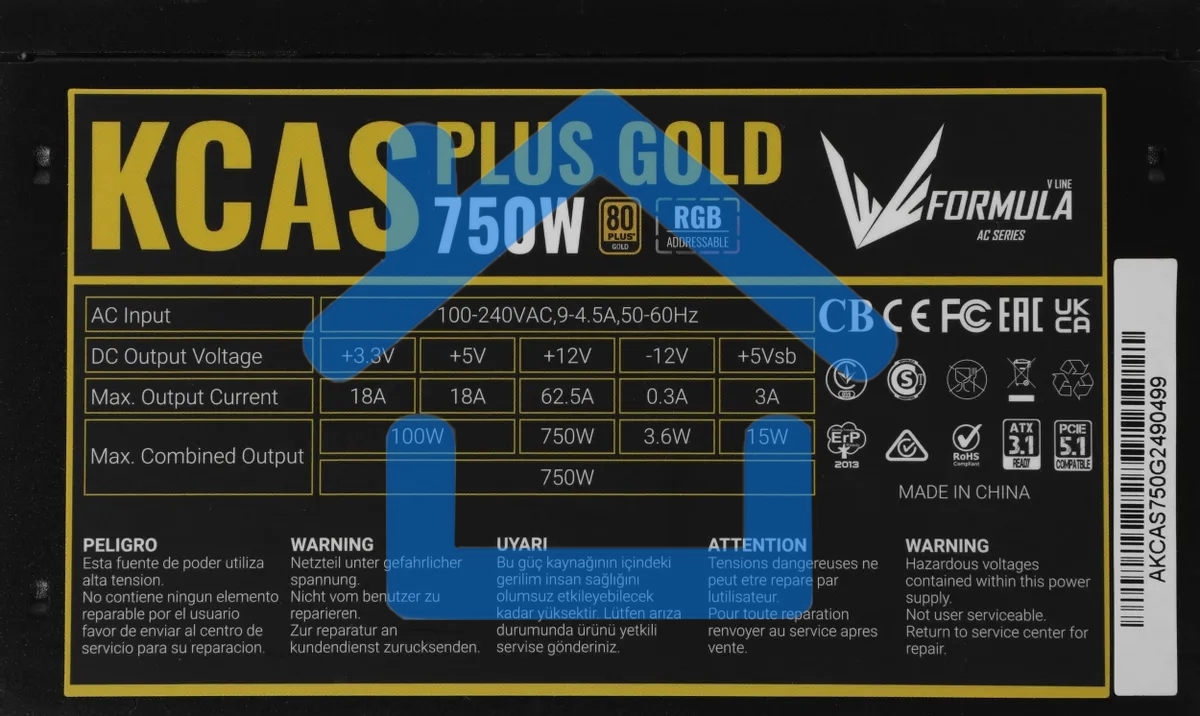 Блок питания Aerocool / Formula ATX 750W AC KCAS PLUS GOLD 750W RGb 80 PLUS gold (20+4pin) APFC 120мм fan color LED 8xSATA RTL