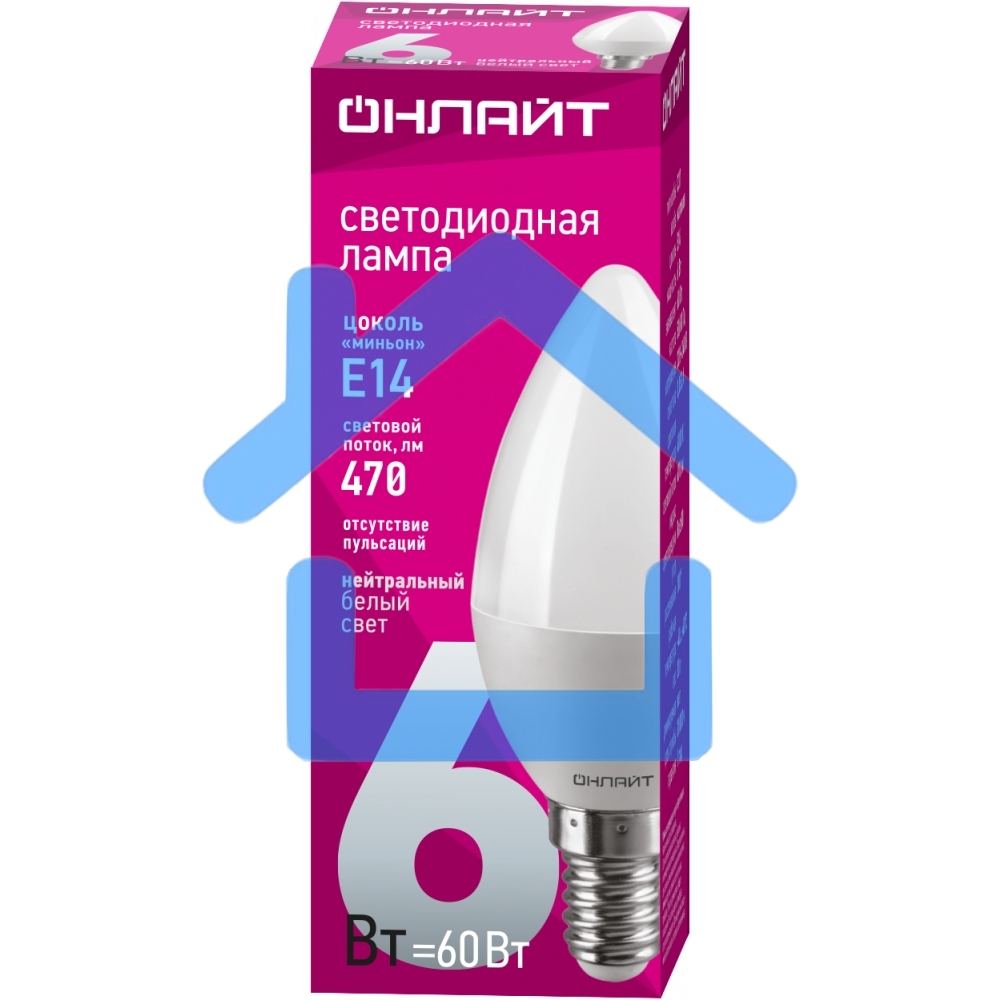 Лампа светодиодная ОНЛАЙТ 71629 OLL-C37-6-230-4K-E14-FR