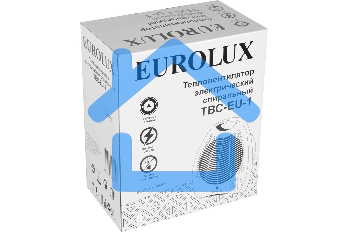 Тепловентилятор EUROLUX ТВС-EU-1, белый, 1800 Вт, 22 м2, термостат, 3 режима 67/2/8