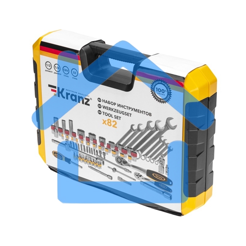 Набор инструментов KRANZ 1/2, 1/4, CrV, пластиковый кейс, 82 предмета