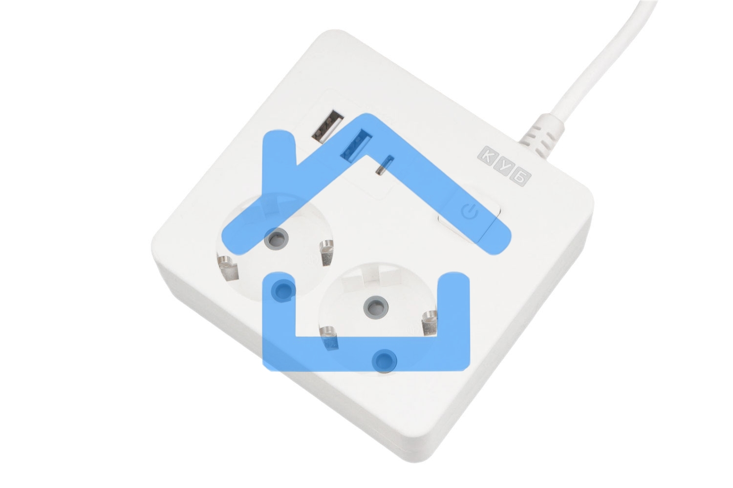 Бытовой удлинитель PowerCube, 2р с/з вык.,3USB, 3500 Вт, 16А, 1.9 м, 3*1,0 (белый) квадрат