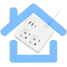 Бытовой удлинитель PowerCube, 2р с/з вык.,3USB, 3500 Вт, 16А, 1.9 м, 3*1,0 (белый) квадрат