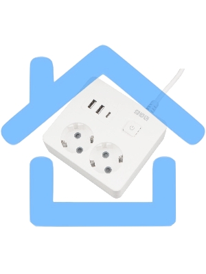 Бытовой удлинитель PowerCube, 2р с/з вык.,3USB, 3500 Вт, 16А, 1.9 м, 3*1,0 (белый) квадрат