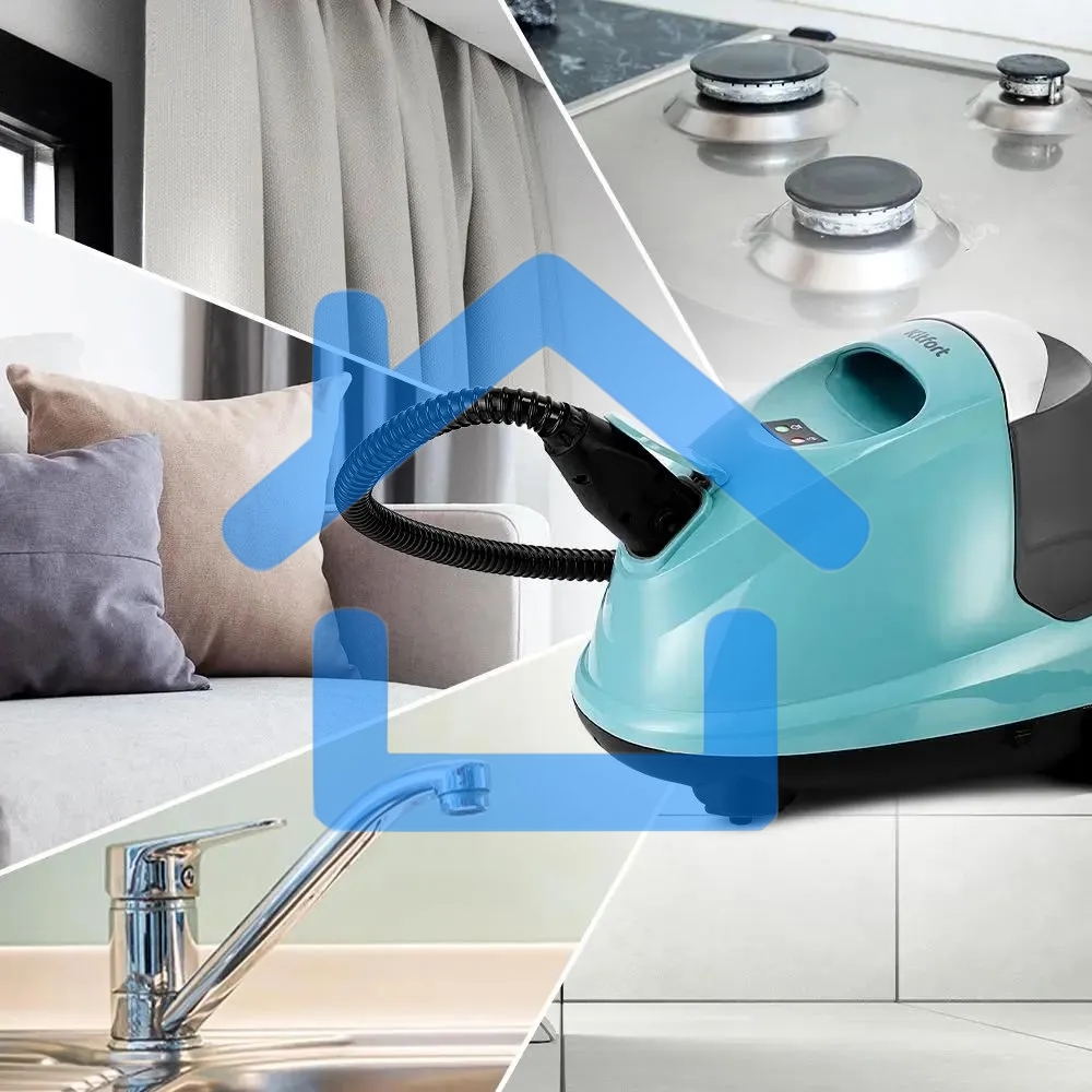 Пароочиститель напольный Kitfort КТ-9187 2000Вт черный/бирюзовый