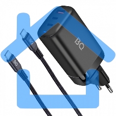 Зарядное устройство BQ Charger 65W3A01 (3 ports 2*Type-C + USB, 65W with 2m Type-C cable) черный