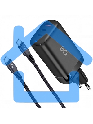 Зарядное устройство BQ Charger 65W3A01 (3 ports 2*Type-C + USB, 65W with 2m Type-C cable) черный