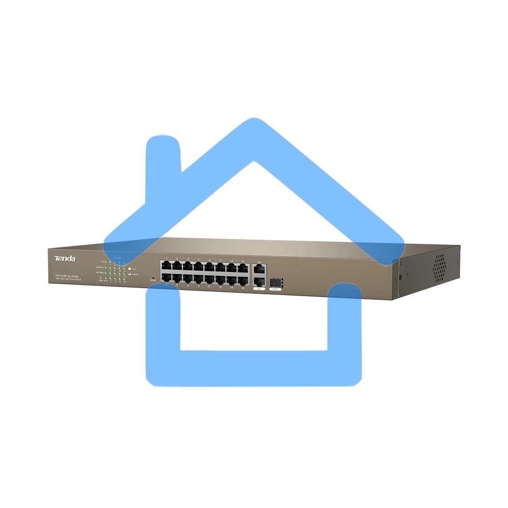 Коммутатор управляемый PoE Tenda F1218P-16-250W, 18 портов, 16х100 Мбит/с, 2x1 Гбит/с, SFP 1x1 Гбит/с