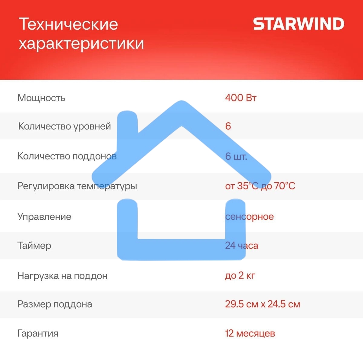 Сушилка для овощей и фруктов StarWind SFD6430, синий, 6 поддонов