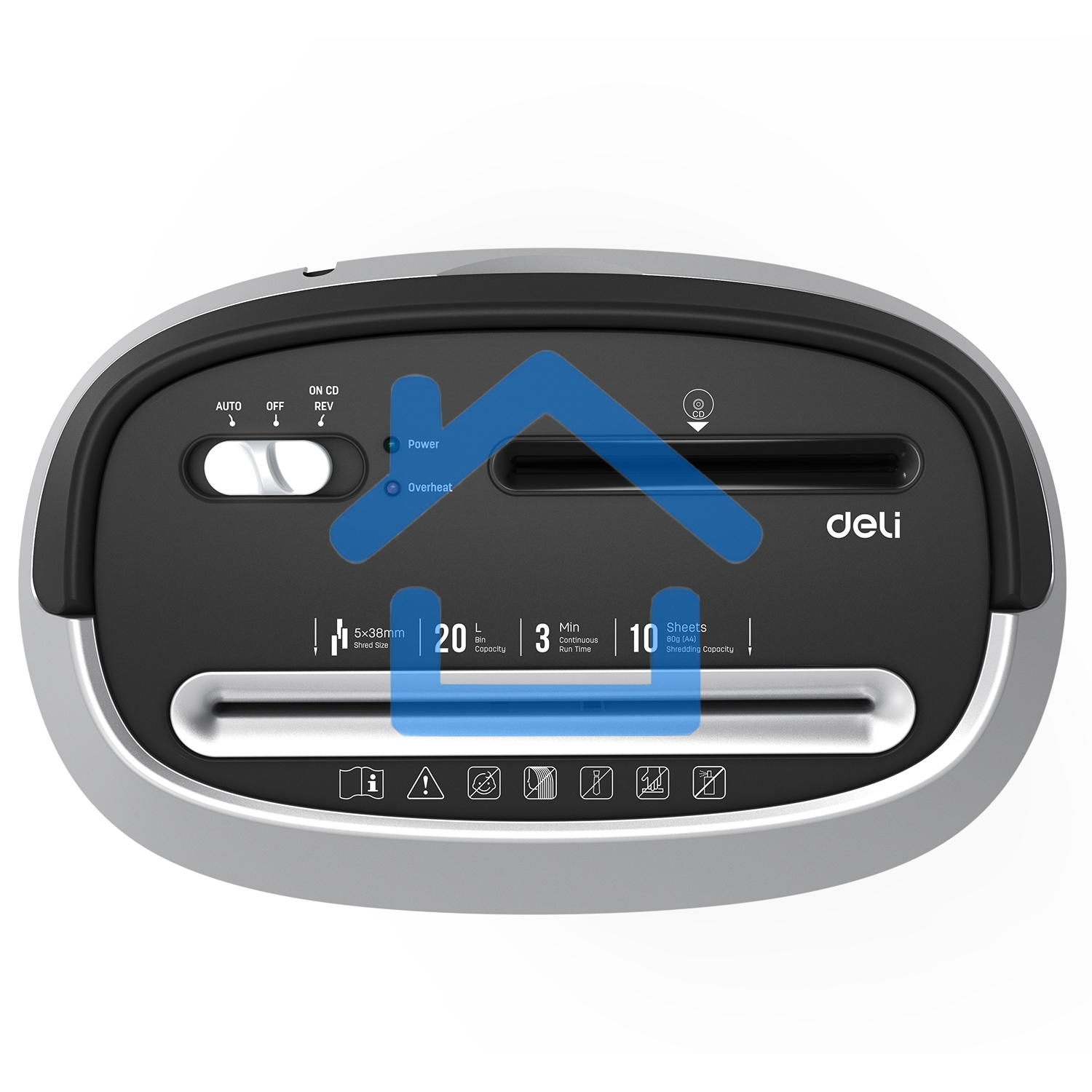 Уничтожитель бумаг Deli E9948, Shred capacity: 10 sheets; Shred size: 5*38мм; Security level: 3