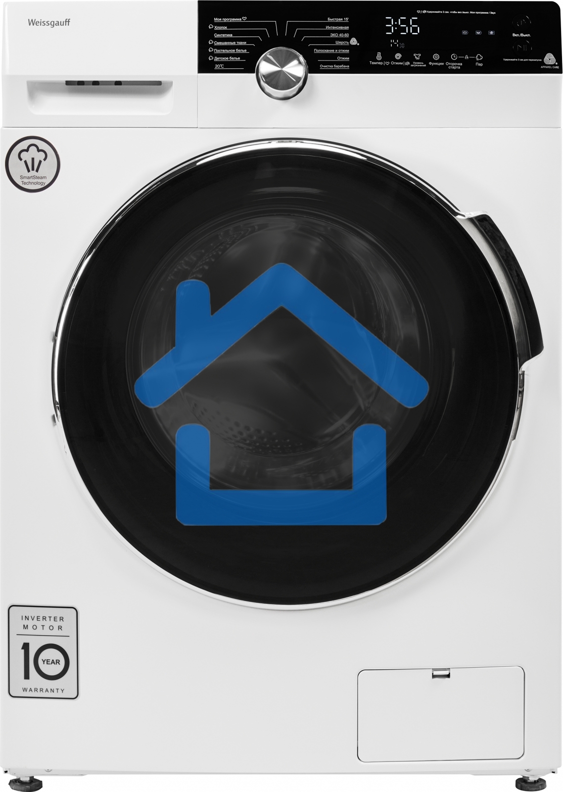 Стиральная машина Weissgauff WM 4947 DC Inverter Steam белая, загрузка фронтальная 7кг, 1400 об/мин., класс: A+++