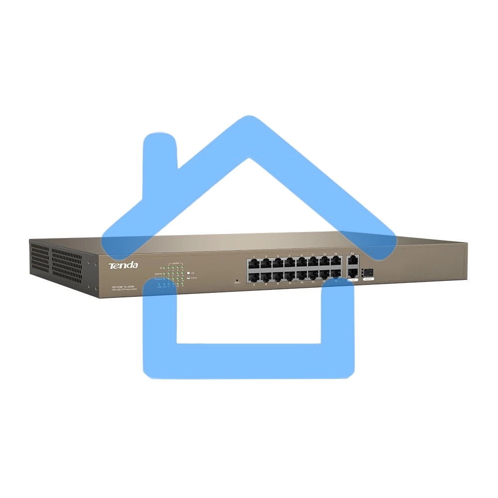 Коммутатор управляемый PoE Tenda F1218P-16-250W, 18 портов, 16х100 Мбит/с, 2x1 Гбит/с, SFP 1x1 Гбит/с