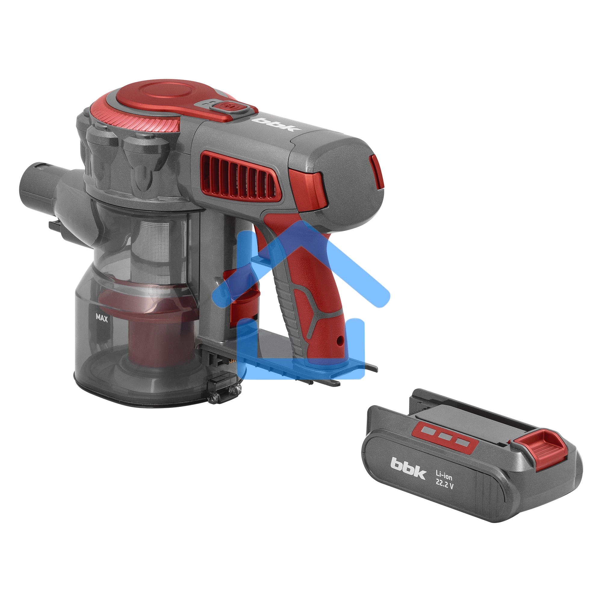 Пылесос вертикальный BBK BV3002 красный/серый, питание от аккумулятора, 150 Вт, уборка сухая, пылесборник 0.8 л, работа от АКБ max 30 мин