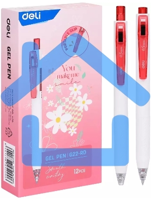 Ручка гелевая автоматическая Deli EG22-RD белый/красный, d=0.5мм, красные чернила