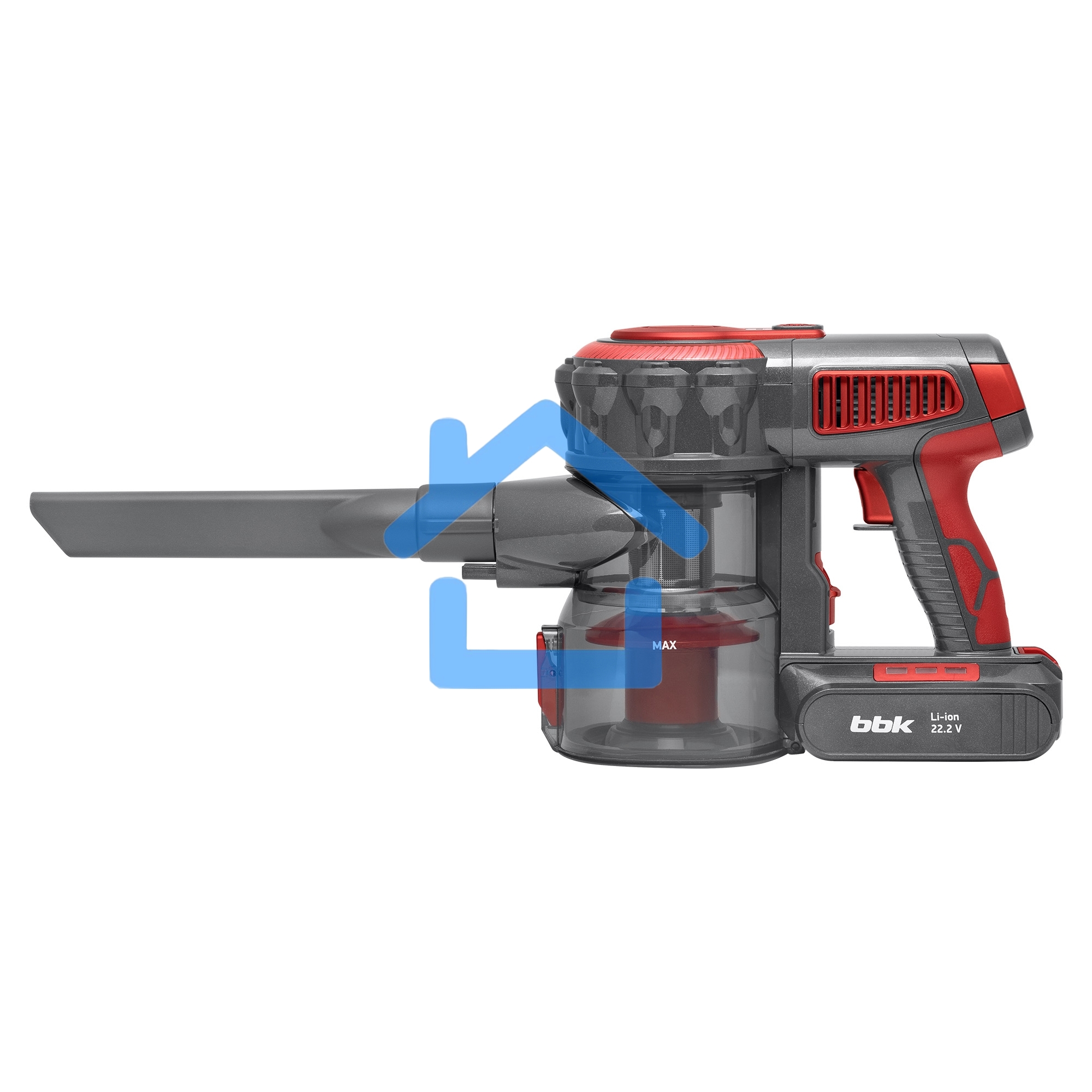 Пылесос вертикальный BBK BV3002 красный/серый, питание от аккумулятора, 150 Вт, уборка сухая, пылесборник 0.8 л, работа от АКБ max 30 мин