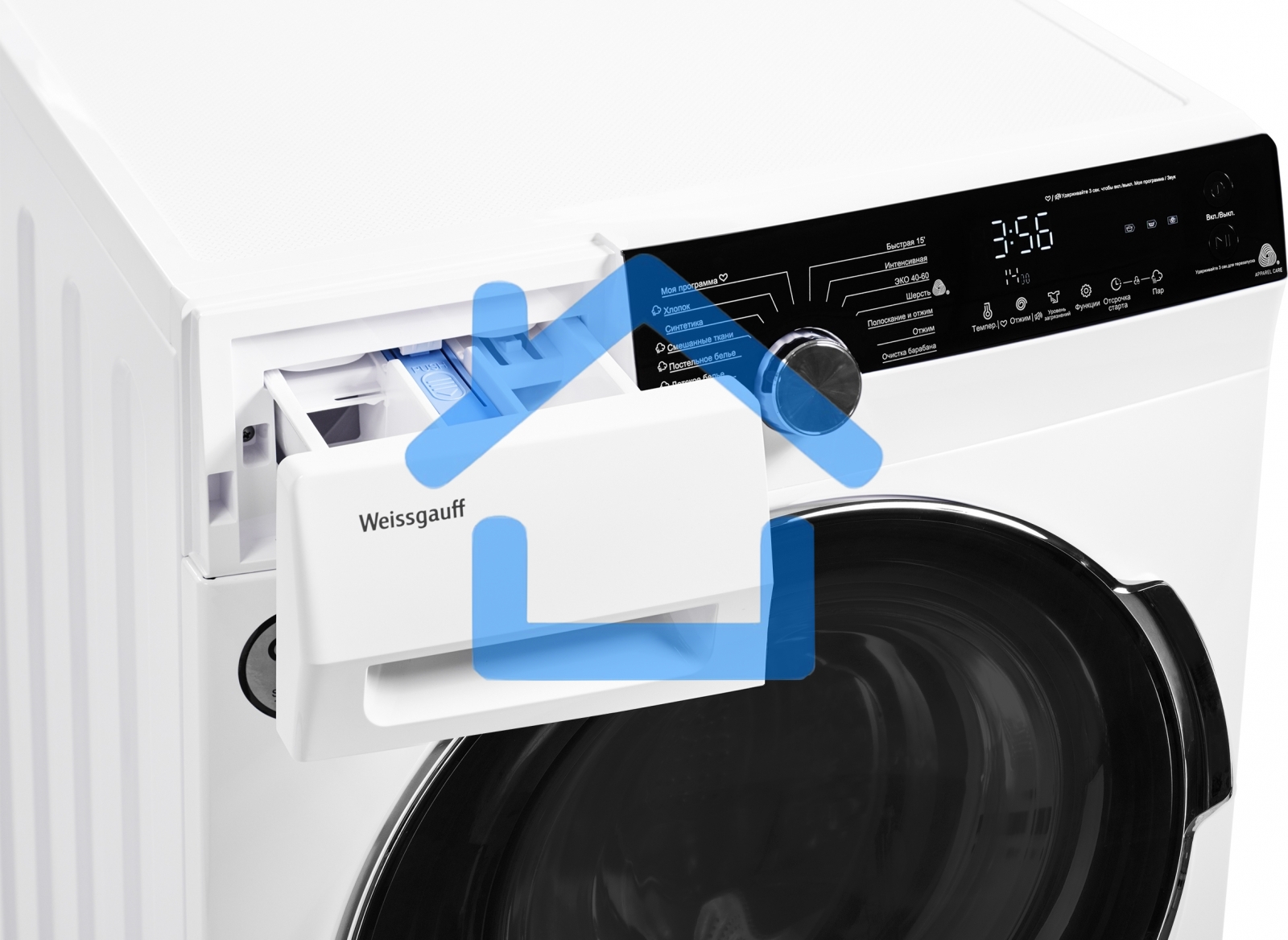 Стиральная машина Weissgauff WM 4947 DC Inverter Steam белая, загрузка фронтальная 7кг, 1400 об/мин., класс: A+++