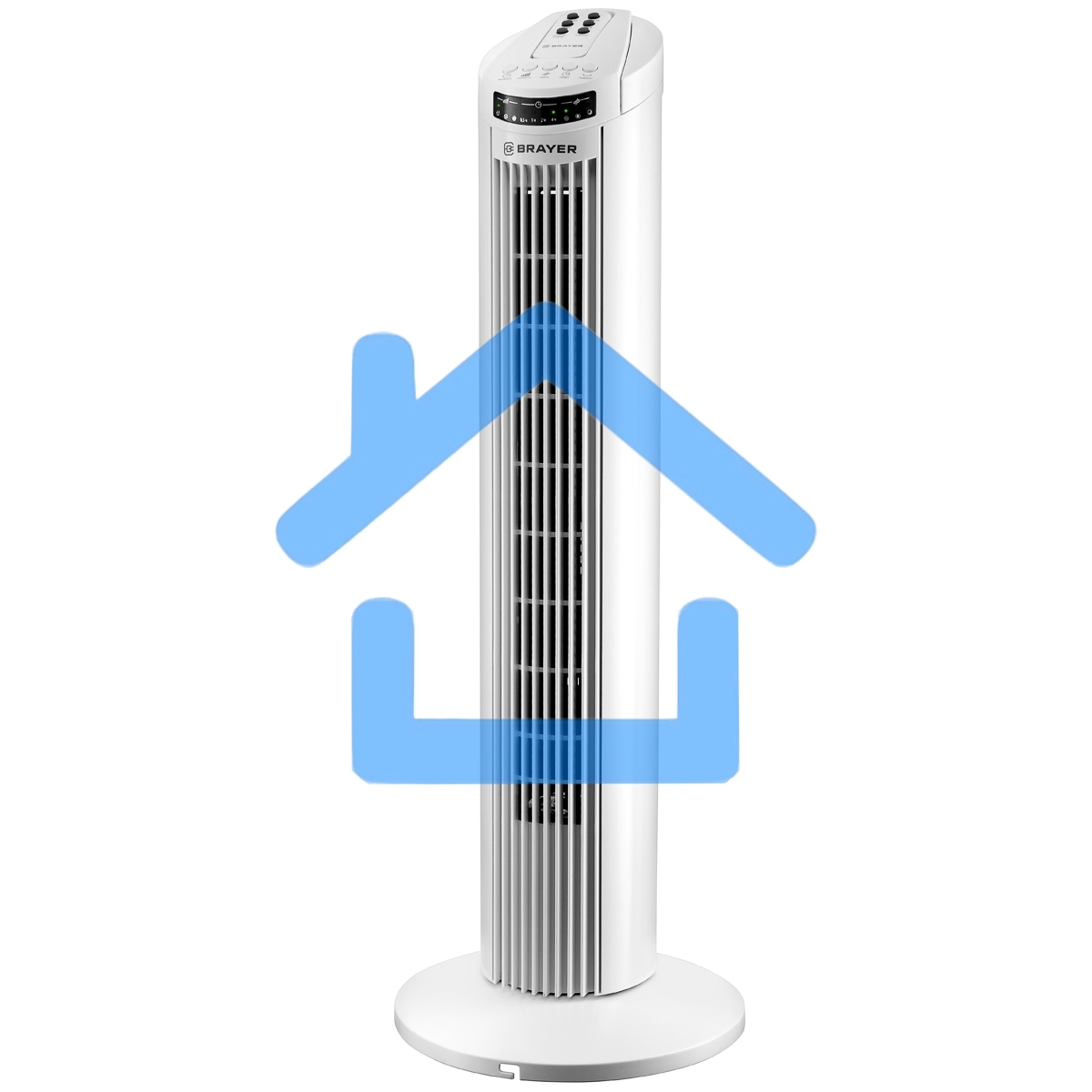 Колонный вентилятор BRAYER BR4958WH, механ.упр.,пульт ДУ,вращение90°,мощ-ть50Вт,защита от перегрева