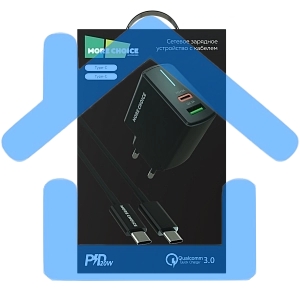 Зарядное устройство MORE CHOICE (4620202551245) NC61a Black - 1USB+1USB-C 3.0A PD 20W+QC3.0 быстрая зарядка для Type-C