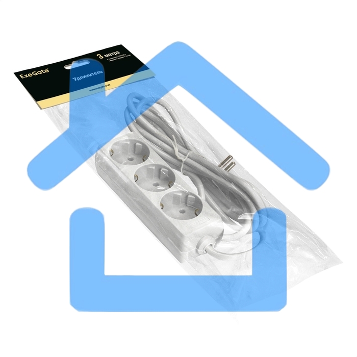 Удлинитель ExeGate ECE-3-3W (EX285806RUS), белый, 3 м, Евровилка с заземлением, 3 евророзетки с заземлением, 2200 Вт