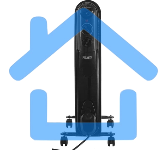 Обогреватель масляный Ресанта ОМПТ-9НЧ (9 секций) черный, 2000 Вт, 25 м2, термостат 67/3/14