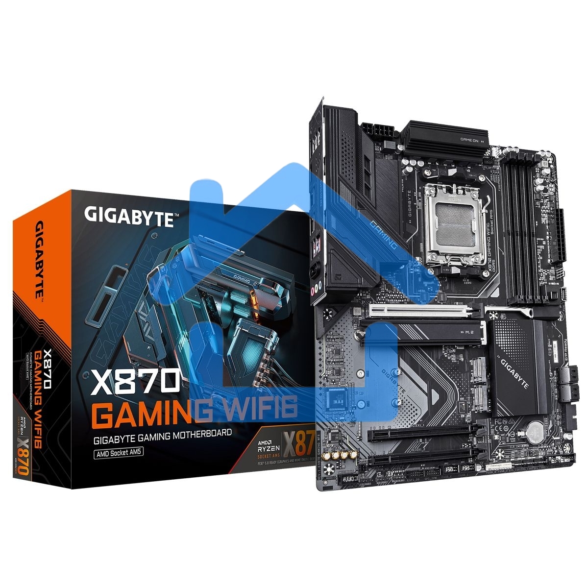 Материнская плата GIGABYTE X870 GAMING WIFI6, AM5, AMD X870, 4xDDR5, 4xSATA, 3xM.2, 1xPCIe 5.0 x16, 2xPCIe 3.0 x1, 1xHDMI, 2xUSB-C (DisplayPort Alt Mode), 1x2.5Gb LAN, Wi-Fi 6, Bluetooth 5.3, 2xUSB-C 40Gbps, 1xUSB-A 10Gbps, 3xUSB-A 5Gbps, 4xUSB-A 2.0, 3x3