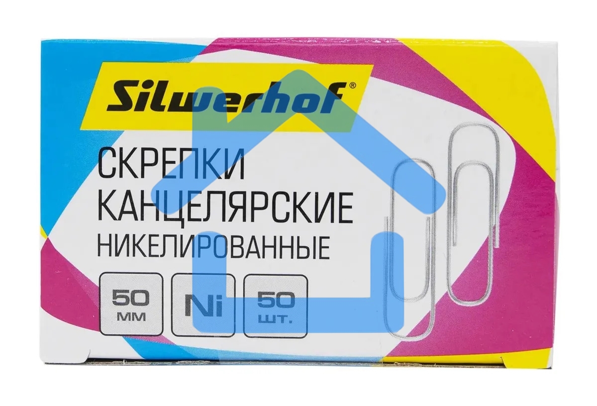Скрепки Silwerhof никель 50мм (упаковка: 50шт) картонная коробка