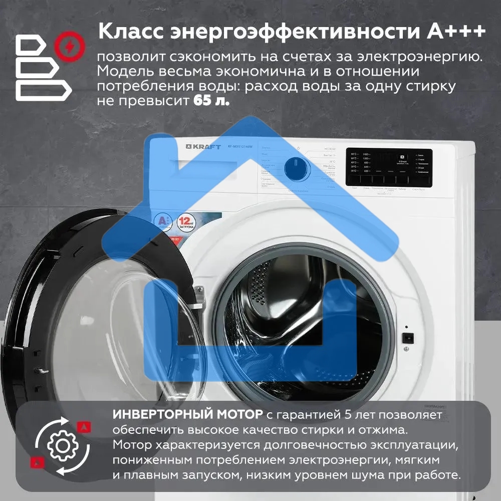 Стиральная машина Kraft KF-MDS12146W белый, загрузка фронтальная 12 кг, 1400 об/мин., класс: А+++