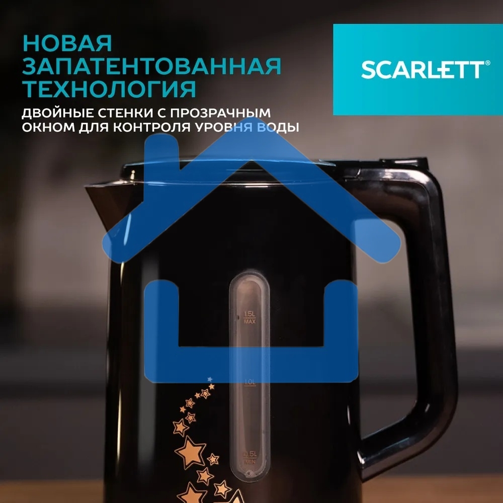 Чайник электрический Scarlett SC-EK21S45 1.5л. 2200Вт черный корпус: нерж.сталь/пластик