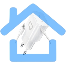 Сетевое зарядное устройство Qumo Energy (Charger 0026) 2.1A, встроенный кабель Lightning 8 Pin, белый