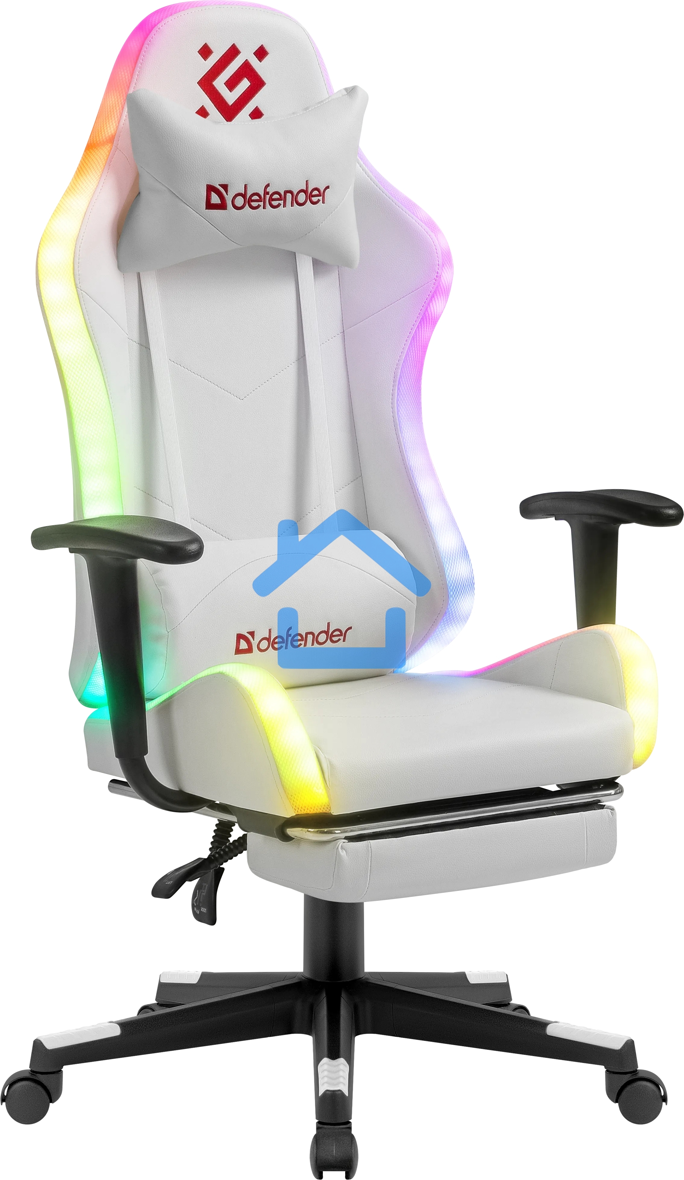 Кресло игровое Defender Watcher белый, подсветка, полиуретан