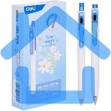 Ручка гелевая автоматическая Deli EG22-BL белый/синий, d=0.5мм, синие чернила, кор.