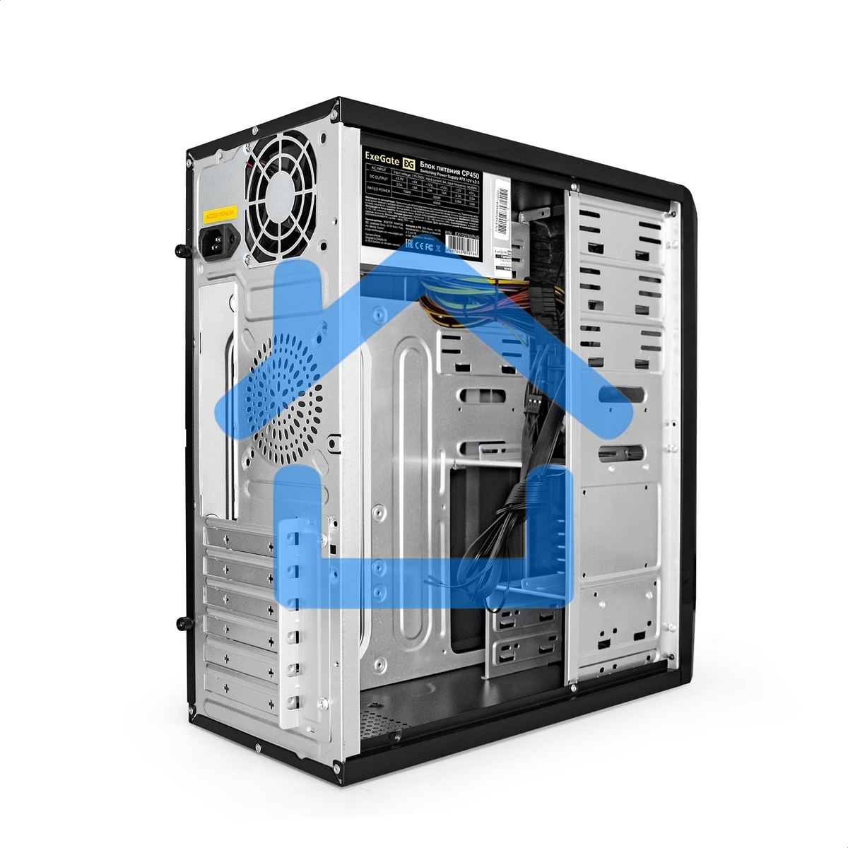 Компьютерный корпус Miditower ExeGate CP-601-UNS450 (ATX, БП UNS450 с вент. 12см, 2*USB, аудио, черный)