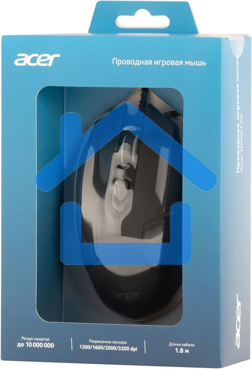 Мышь проводная Acer OMW170 черный, 3200 dpi, USB, кнопки - 6